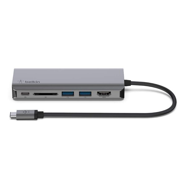 Belkin USB C Hub 6-in-1 MultiPort Adapter Dock with 4K HDMI USB-C 100 W PD Pass-Through Charging 2 x A Gigabit Ethernet Ports and SD Slot for MacBook Pro Air iPad XPS More Silver