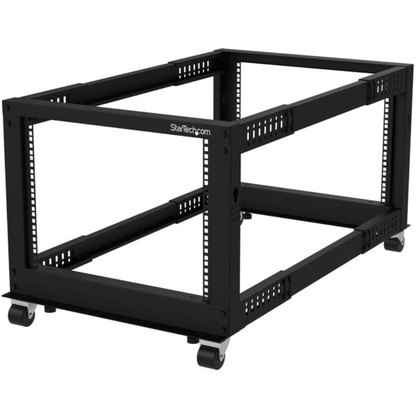 StarTechcom 4-Post 8U Mobile Open Frame Server Rack 19in Network with Wheels Small Rolling for Computer/AV/Data/IT Equipment Casters Leveling Feet or Floor Mounting (4POSTRACK8U)