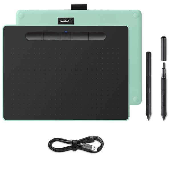 Wacom Intuos M Pistachio-green with Bluetooth Drawing Tablet Pen Stylus Battery-free & Pressure-sensitive Compatible Windows Mac Perfect for Graphics or Remote Working