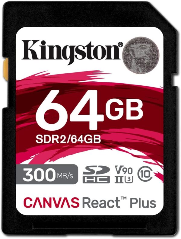 Kingston Canvas React Plus 64GB SDXC Memory Card UHS-II 300R/260W U3 V90 for Full HD/4K/8K - SDR2/64GB