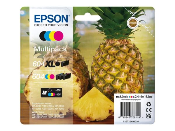 Epson 604XL Pineapple Genuine Multipack XL Black Standard Colours Ink Cartridges