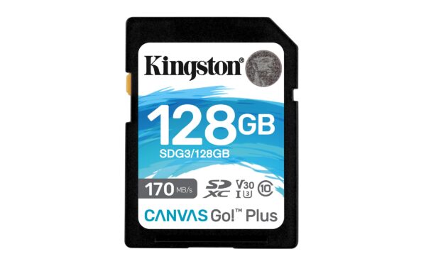Kingston Canvas Go Plus SD card 128GB SDXC 170R C10 UHS-I U3 V30