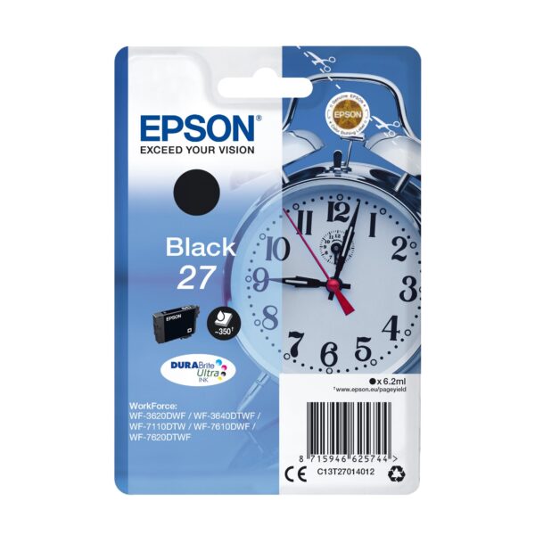Epson 27 Black Alarm Clock Genuine DuraBrite Ultra Ink Cartridge Standard Capacity