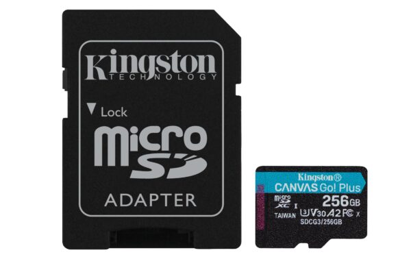 Kingston Canvas Go Plus microSD memory card Class 10 UHS-I 256GB microSDXC 170R A2 U3 V30 + ADP