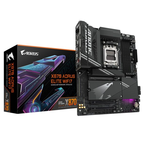 Gigabyte X870 AORUS ELITE WIFI7 Motherboard - Supports AMD Ryzen 9000 CPUs 16+2+2 phases VRM up to 8000MHz DDR5 (OC) 3xPCIe 50 Wi-Fi 7 25GbE LAN USB 4